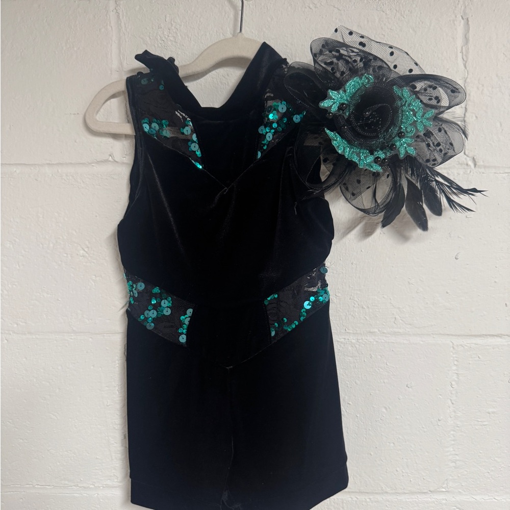 Weissman Black Velvet Romper Costume with Teal Sequin Accents